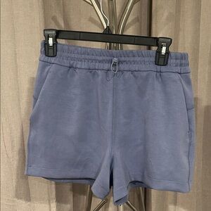 Women's Athletic Pull-On Shorts in Dusty Blue with pocket.